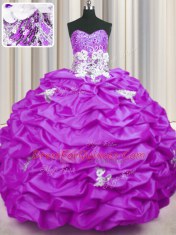 Lilac Lace Up Sweetheart Appliques and Sequins and Pick Ups Quinceanera Gown Taffeta Sleeveless Brush Train