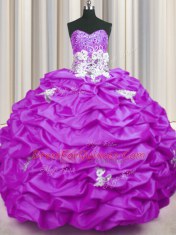Lilac Lace Up Sweetheart Appliques and Sequins and Pick Ups Quinceanera Gown Taffeta Sleeveless Brush Train