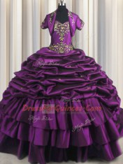 Sexy Pick Ups Brush Train Ball Gowns Sweet 16 Dress Purple Sweetheart Taffeta Sleeveless With Train Lace Up