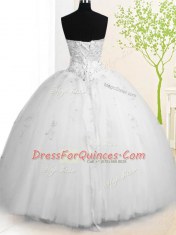 Sleeveless Tulle Floor Length Lace Up Quinceanera Dress in White with Beading and Appliques