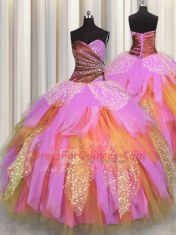 Dynamic Multi-color Lace Up Sweetheart Beading and Ruching Quinceanera Gowns Tulle Sleeveless