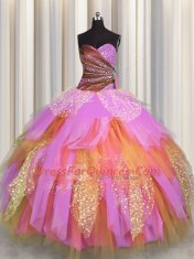 Dynamic Multi-color Lace Up Sweetheart Beading and Ruching Quinceanera Gowns Tulle Sleeveless