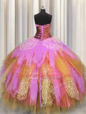 Dynamic Multi-color Lace Up Sweetheart Beading and Ruching Quinceanera Gowns Tulle Sleeveless