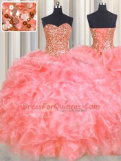 Halter Top Sleeveless Lace Up Floor Length Beading and Ruffles Ball Gown Prom Dress