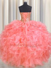 Halter Top Sleeveless Lace Up Floor Length Beading and Ruffles Ball Gown Prom Dress