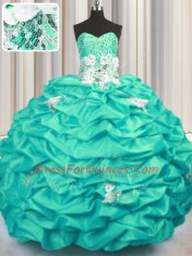 Pretty Turquoise Sweetheart Neckline Appliques and Sequins and Pick Ups Sweet 16 Dresses Sleeveless Lace Up