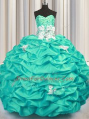 Pretty Turquoise Sweetheart Neckline Appliques and Sequins and Pick Ups Sweet 16 Dresses Sleeveless Lace Up