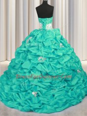 Pretty Turquoise Sweetheart Neckline Appliques and Sequins and Pick Ups Sweet 16 Dresses Sleeveless Lace Up