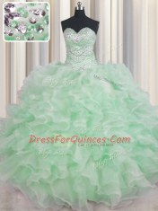 Apple Green Sleeveless Beading and Ruffles Floor Length Quinceanera Dress