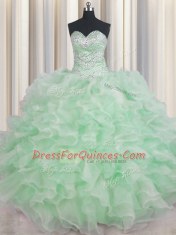 Apple Green Sleeveless Beading and Ruffles Floor Length Quinceanera Dress