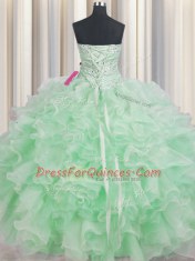 Apple Green Sleeveless Beading and Ruffles Floor Length Quinceanera Dress