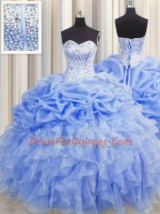 Visible Boning Sleeveless Ruffles and Pick Ups Lace Up Sweet 16 Dresses