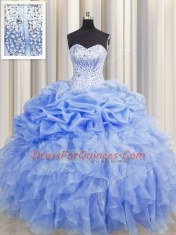 Visible Boning Sleeveless Ruffles and Pick Ups Lace Up Sweet 16 Dresses