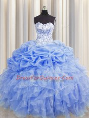 Visible Boning Sleeveless Ruffles and Pick Ups Lace Up Sweet 16 Dresses