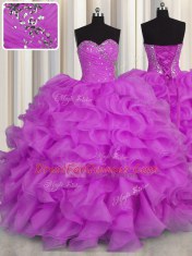 Best Selling Sweetheart Sleeveless Lace Up Sweet 16 Dresses Purple Organza