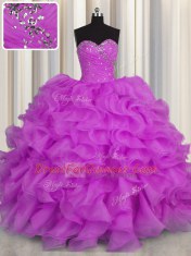 Best Selling Sweetheart Sleeveless Lace Up Sweet 16 Dresses Purple Organza