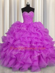 Best Selling Sweetheart Sleeveless Lace Up Sweet 16 Dresses Purple Organza