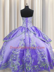 Beautiful Sweetheart Sleeveless Sweet 16 Quinceanera Dress Floor Length Beading and Embroidery Lavender Taffeta