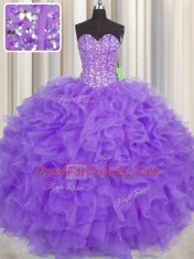 Enchanting Visible Boning Floor Length Purple Quince Ball Gowns Sweetheart Sleeveless Lace Up
