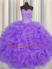 Enchanting Visible Boning Floor Length Purple Quince Ball Gowns Sweetheart Sleeveless Lace Up