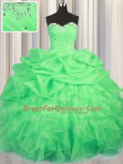 Stylish Pick Ups Floor Length Ball Gowns Sleeveless Green Sweet 16 Dress Lace Up