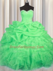 Stylish Pick Ups Floor Length Ball Gowns Sleeveless Green Sweet 16 Dress Lace Up