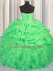 Stylish Pick Ups Floor Length Ball Gowns Sleeveless Green Sweet 16 Dress Lace Up