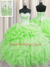 Visible Boning Sweetheart Neckline Beading and Ruffles and Pick Ups Vestidos de Quinceanera Sleeveless Lace Up