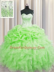 Visible Boning Sweetheart Neckline Beading and Ruffles and Pick Ups Vestidos de Quinceanera Sleeveless Lace Up