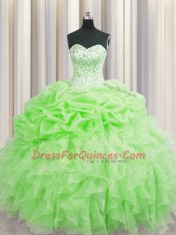 Visible Boning Sweetheart Neckline Beading and Ruffles and Pick Ups Vestidos de Quinceanera Sleeveless Lace Up
