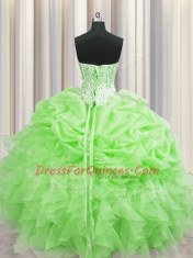 Visible Boning Sweetheart Neckline Beading and Ruffles and Pick Ups Vestidos de Quinceanera Sleeveless Lace Up
