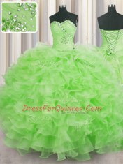Fine Lace Up Quince Ball Gowns Beading and Ruffles Sleeveless Floor Length