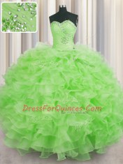Fine Lace Up Quince Ball Gowns Beading and Ruffles Sleeveless Floor Length