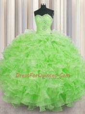 Fine Lace Up Quince Ball Gowns Beading and Ruffles Sleeveless Floor Length