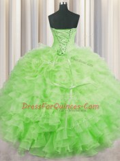 Fine Lace Up Quince Ball Gowns Beading and Ruffles Sleeveless Floor Length