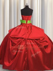 Fancy Bowknot Coral Red Sleeveless Taffeta Lace Up 15th Birthday Dress for Military Ball and Sweet 16 and Quinceanera
