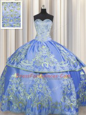 Charming Sleeveless Taffeta Floor Length Lace Up Vestidos de Quinceanera in Blue with Beading and Embroidery