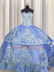 Charming Sleeveless Taffeta Floor Length Lace Up Vestidos de Quinceanera in Blue with Beading and Embroidery