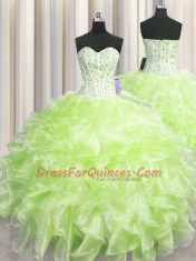 Edgy Visible Boning Floor Length Ball Gowns Sleeveless Yellow Green 15 Quinceanera Dress Zipper