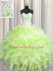 Edgy Visible Boning Floor Length Ball Gowns Sleeveless Yellow Green 15 Quinceanera Dress Zipper