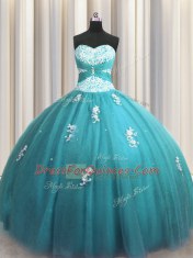 Halter Top Sleeveless Lace Up Floor Length Beading and Appliques Quinceanera Dress