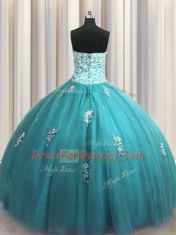 Halter Top Sleeveless Lace Up Floor Length Beading and Appliques Quinceanera Dress