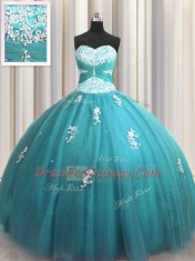 Halter Top Sleeveless Lace Up Floor Length Beading and Appliques Quinceanera Dress