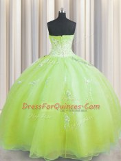 Zipper Up Sleeveless Organza Floor Length Zipper Ball Gown Prom Dress in Olive Green with Beading and Appliques