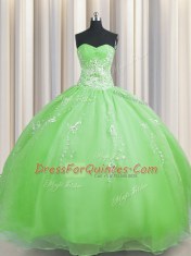 Popular Zipper Up Beading and Appliques Quince Ball Gowns Zipper Sleeveless Floor Length