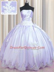 Lavender Sleeveless Floor Length Beading and Appliques Lace Up Sweet 16 Dress