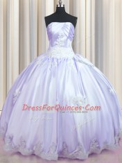 Lavender Sleeveless Floor Length Beading and Appliques Lace Up Sweet 16 Dress