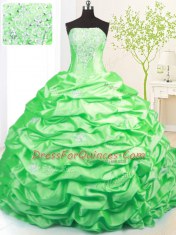Custom Made Pick Ups Strapless Sleeveless Sweep Train Lace Up 15th Birthday Dress Taffeta