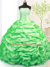 Custom Made Pick Ups Strapless Sleeveless Sweep Train Lace Up 15th Birthday Dress Taffeta