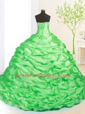 Custom Made Pick Ups Strapless Sleeveless Sweep Train Lace Up 15th Birthday Dress Taffeta